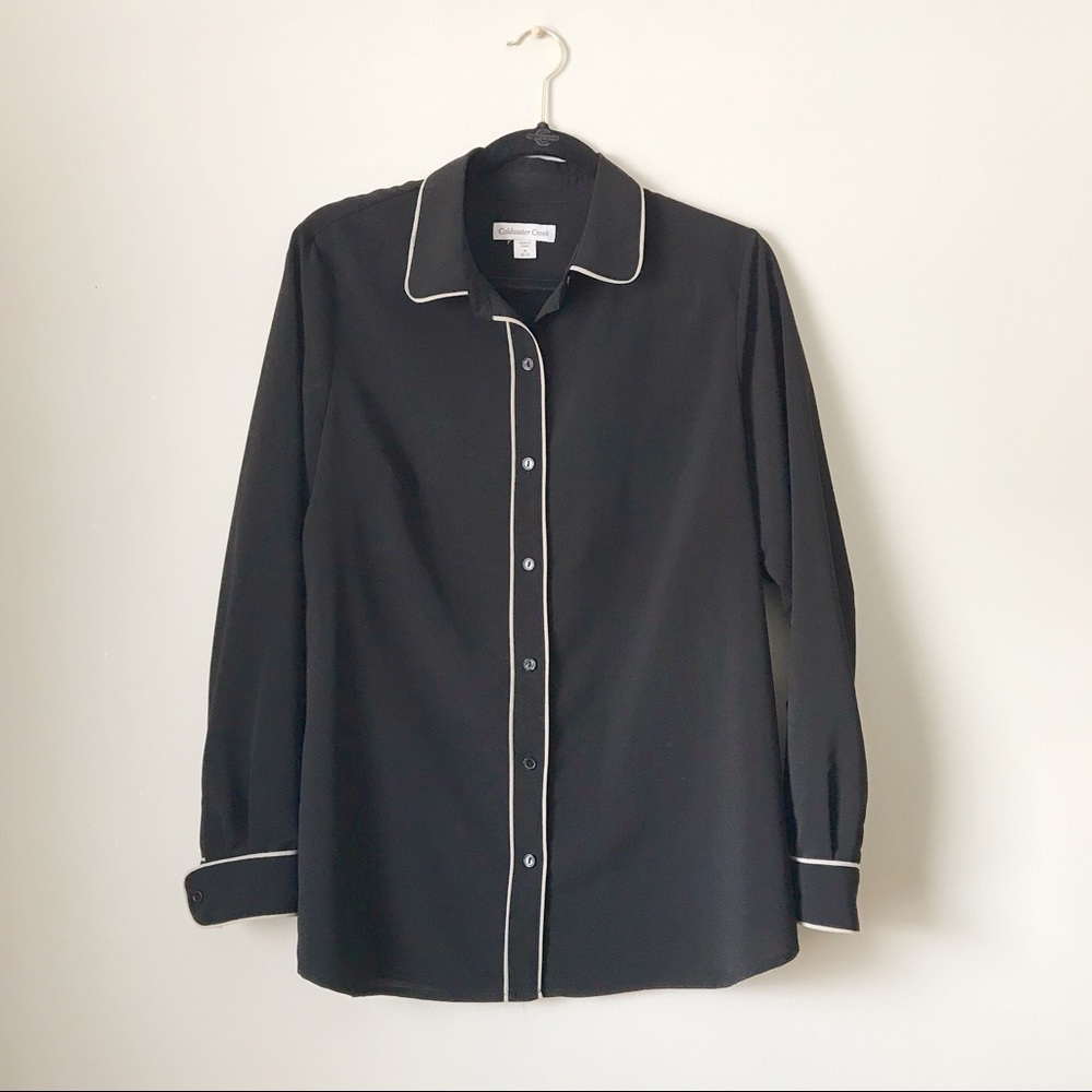 Black button down blouse with collar - Picture 1 of 6
